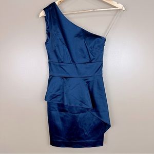 GUESS By Marciano Los Angeles Dark Blue One Shoulder Peplum Dress 0